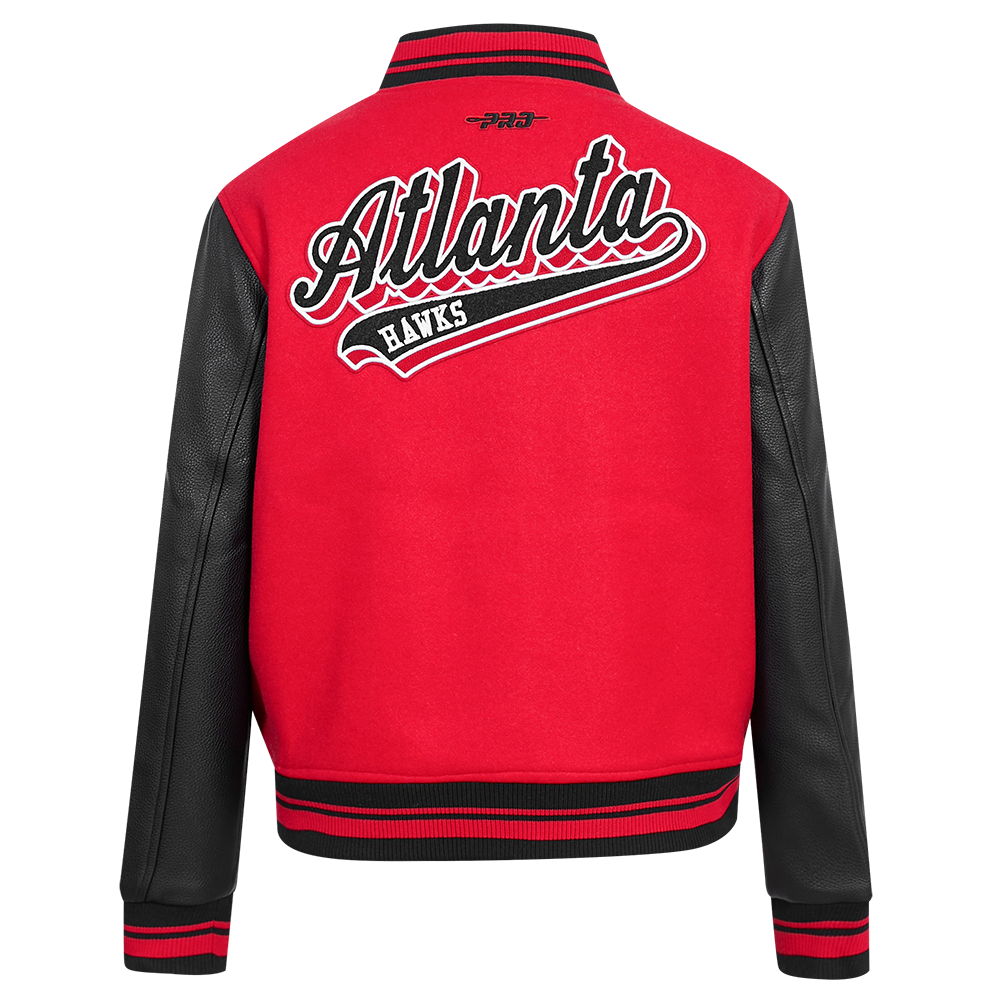 NBA ATLANTA HAWKS SCRIPT TAIL WOMEN'S WOOL VARSITY JACKET (RED/BLACK)
