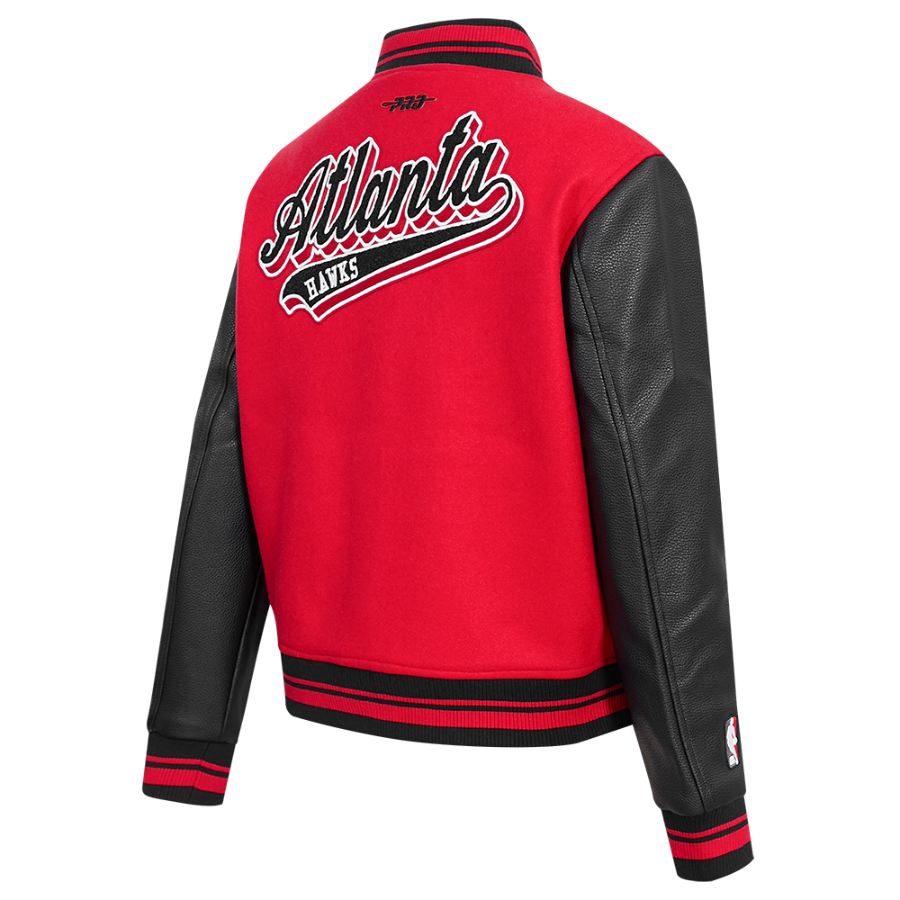 NBA ATLANTA HAWKS SCRIPT TAIL WOMEN'S WOOL VARSITY JACKET (RED/BLACK)