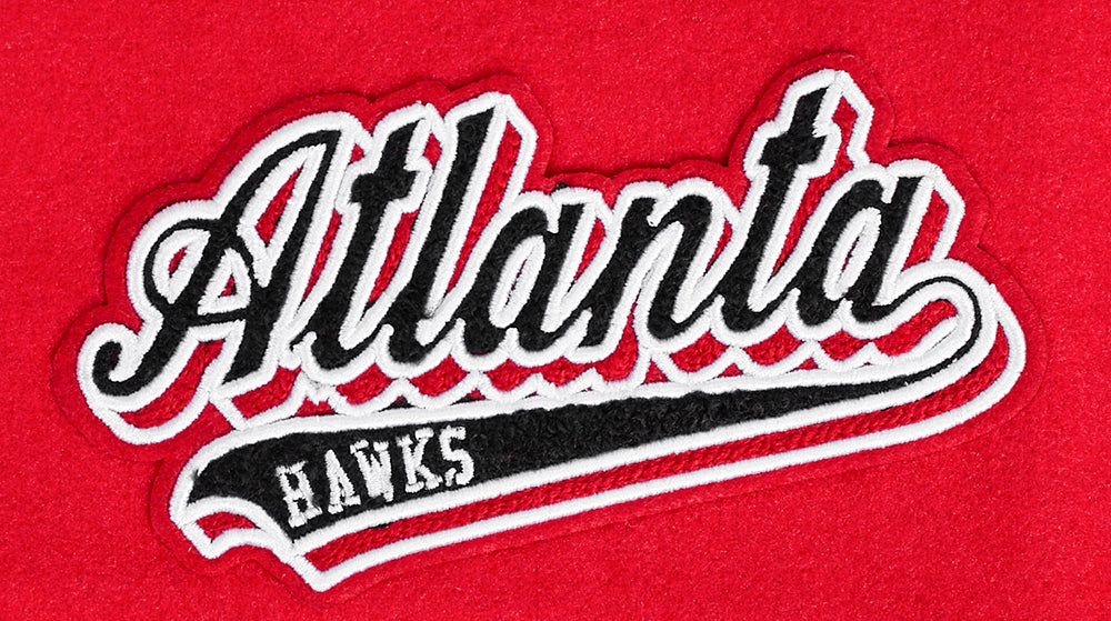 NBA ATLANTA HAWKS SCRIPT TAIL WOMEN'S WOOL VARSITY JACKET (RED/BLACK)