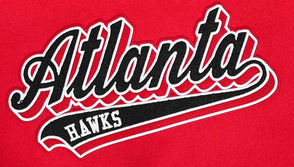 NBA ATLANTA HAWKS SCRIPT TAIL WOMEN'S WOOL VARSITY JACKET (RED/BLACK)