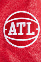 NBA ATLANTA HAWKS RETRO CLASSIC BLOUSON COLLÉGIAL EN LAINE À BORDS CÔTELÉS POUR FEMME (COQUILLE D'ŒUF/ROUGE)