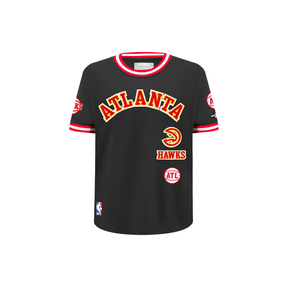 NBA ATLANTA HAWKS RETRO CLASSIC LITTLE BOY'S SHORT SLEEVE STRIPED RIB TEE (BLACK/RED)