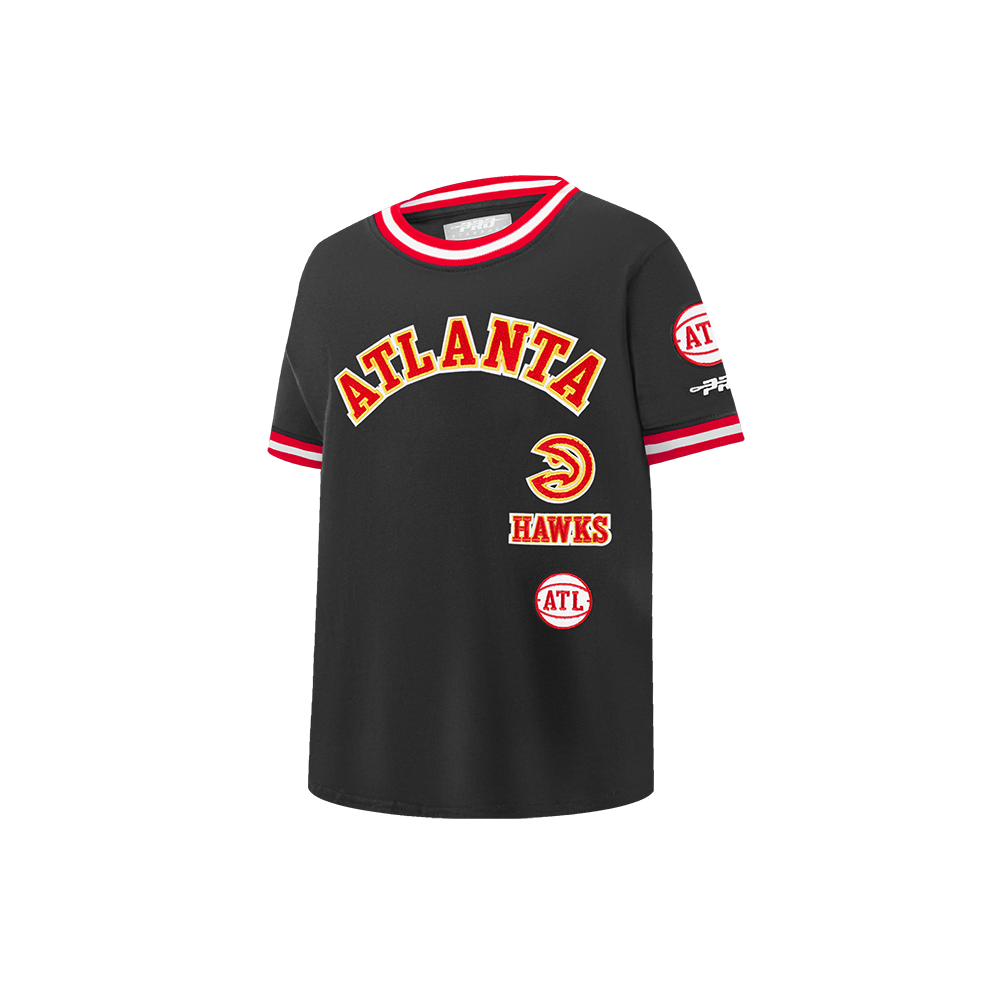 NBA ATLANTA HAWKS RETRO CLASSIC LITTLE BOY'S SHORT SLEEVE STRIPED RIB TEE (BLACK/RED)