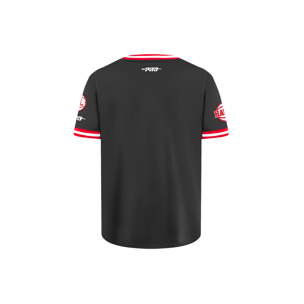 NBA ATLANTA HAWKS RETRO CLASSIC LITTLE BOY'S SHORT SLEEVE STRIPED RIB TEE (BLACK/RED)