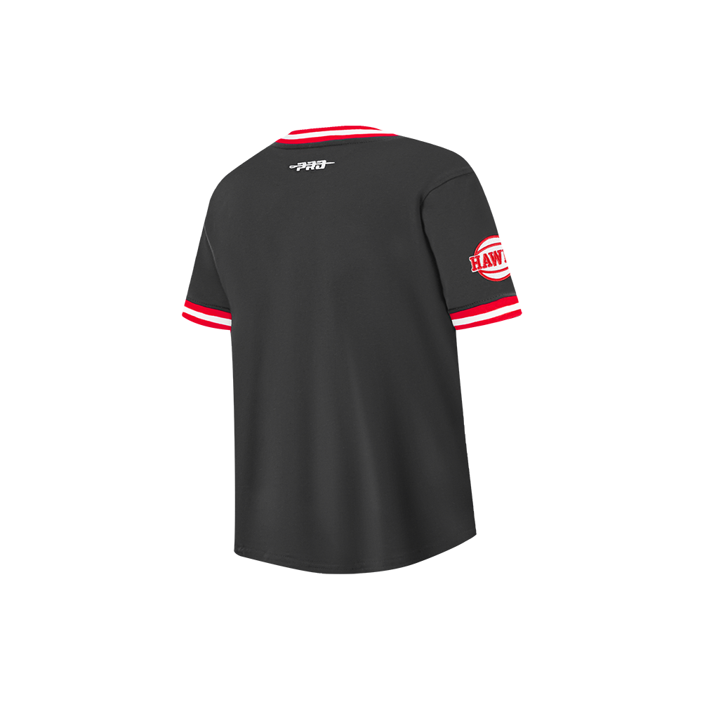 NBA ATLANTA HAWKS RETRO CLASSIC LITTLE BOY'S SHORT SLEEVE STRIPED RIB TEE (BLACK/RED)