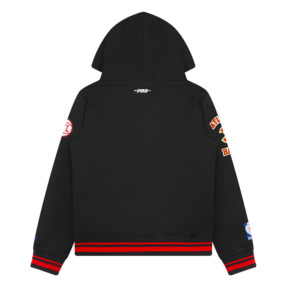 NBA ATLANTA HAWKS RETRO CLASSIC LITTLE BOYS RIB FLEECE PULLOVER HOODIE (BLACK/RED/BLACK)