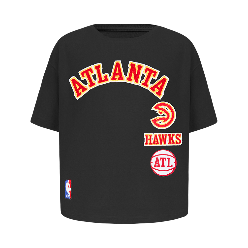 NBA ATLANTA HAWKS RETRO CLASSIC T-SHIRT À COUPE CARRÉE À MANCHES COURTES POUR FILLE ENFANT (NOIR)
