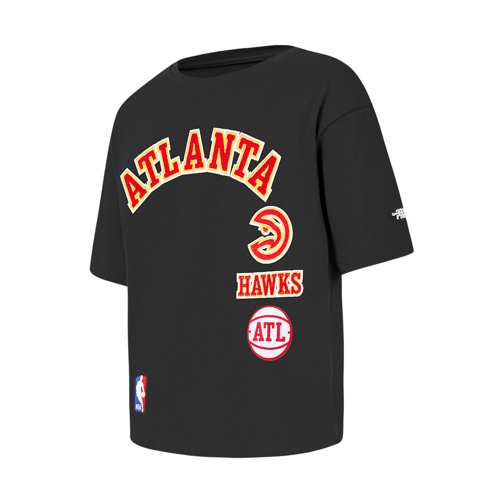 NBA ATLANTA HAWKS RETRO CLASSIC T-SHIRT À COUPE CARRÉE À MANCHES COURTES POUR FILLE ENFANT (NOIR)