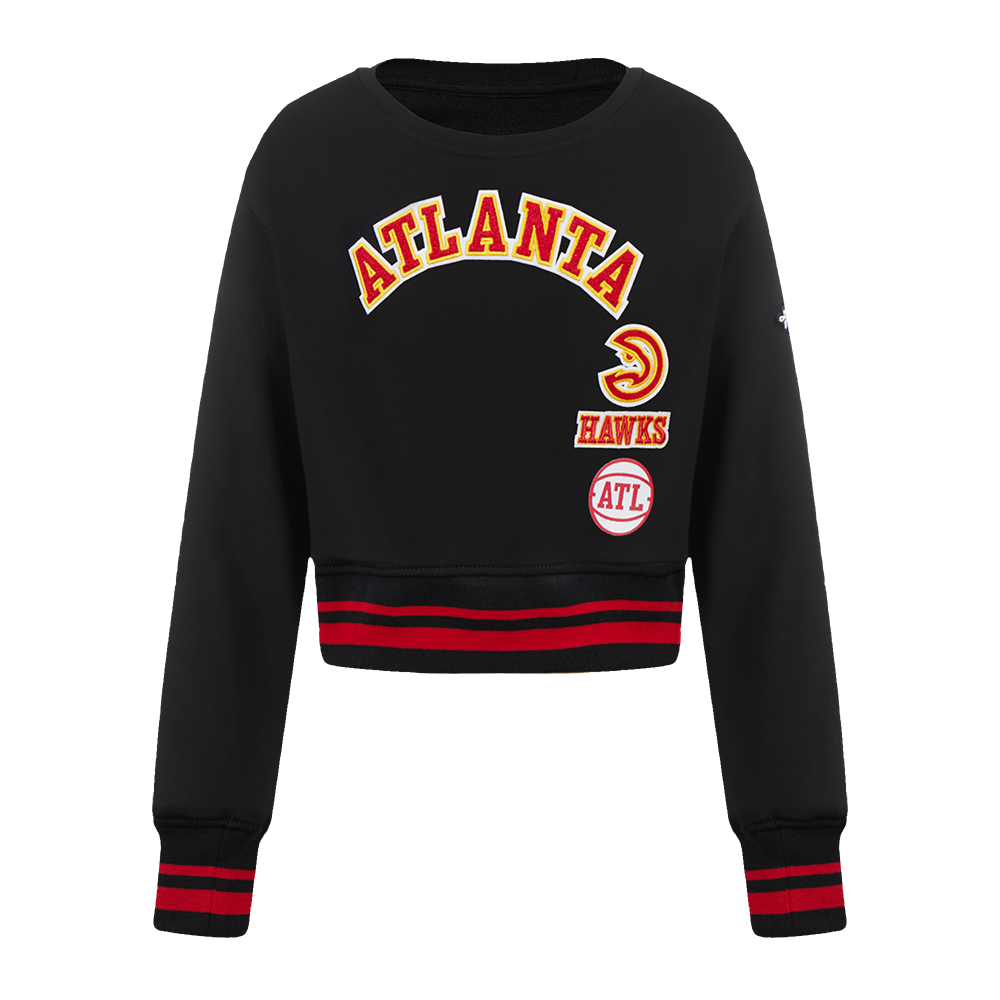NBA ATLANTA HAWKS RETRO CLASSIC LITTLE GIRL'S RIB FLEECE CREWNECK (BLACK/RED/BLACK)