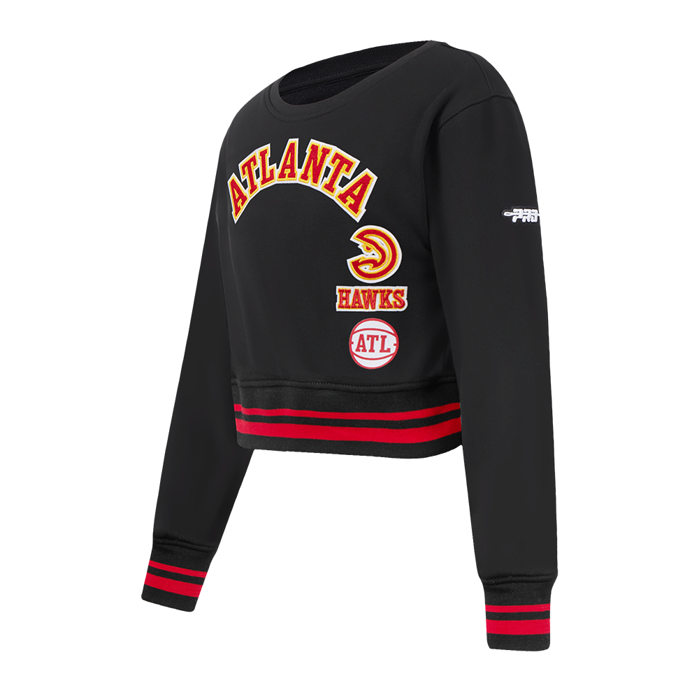 NBA ATLANTA HAWKS RETRO CLASSIC LITTLE GIRL'S RIB FLEECE CREWNECK (BLACK/RED/BLACK)