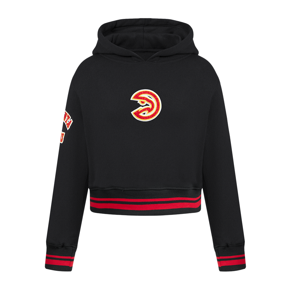 NBA ATLANTA HAWKS RETRO CLASSIC CHANDAIL À CAPUCHON EN MOLLETON CÔTELÉ POUR FILLE ENFANT (NOIR/ROUGE/NOIR)