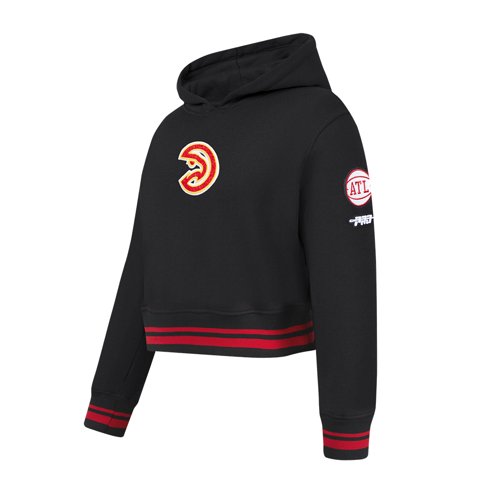 NBA ATLANTA HAWKS RETRO CLASSIC LITTLE GIRLS  RIB FLEECE PULLOVER HOODIE (BLACK/RED/BLACK)