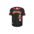 NBA ATLANTA HAWKS RETRO CLASSIC T-SHIRT CÔTELÉ RAYÉ À MANCHES COURTES POUR GARÇON BAMBIN (NOIR/ROUGE)