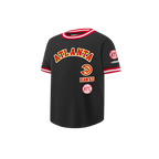 NBA ATLANTA HAWKS RETRO CLASSIC T-SHIRT CÔTELÉ RAYÉ À MANCHES COURTES POUR GARÇON BAMBIN (NOIR/ROUGE)
