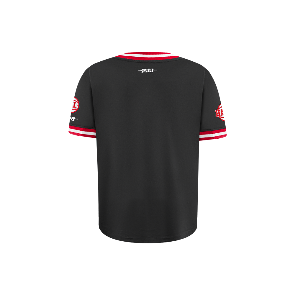 NBA ATLANTA HAWKS RETRO CLASSIC T-SHIRT CÔTELÉ RAYÉ À MANCHES COURTES POUR GARÇON BAMBIN (NOIR/ROUGE)