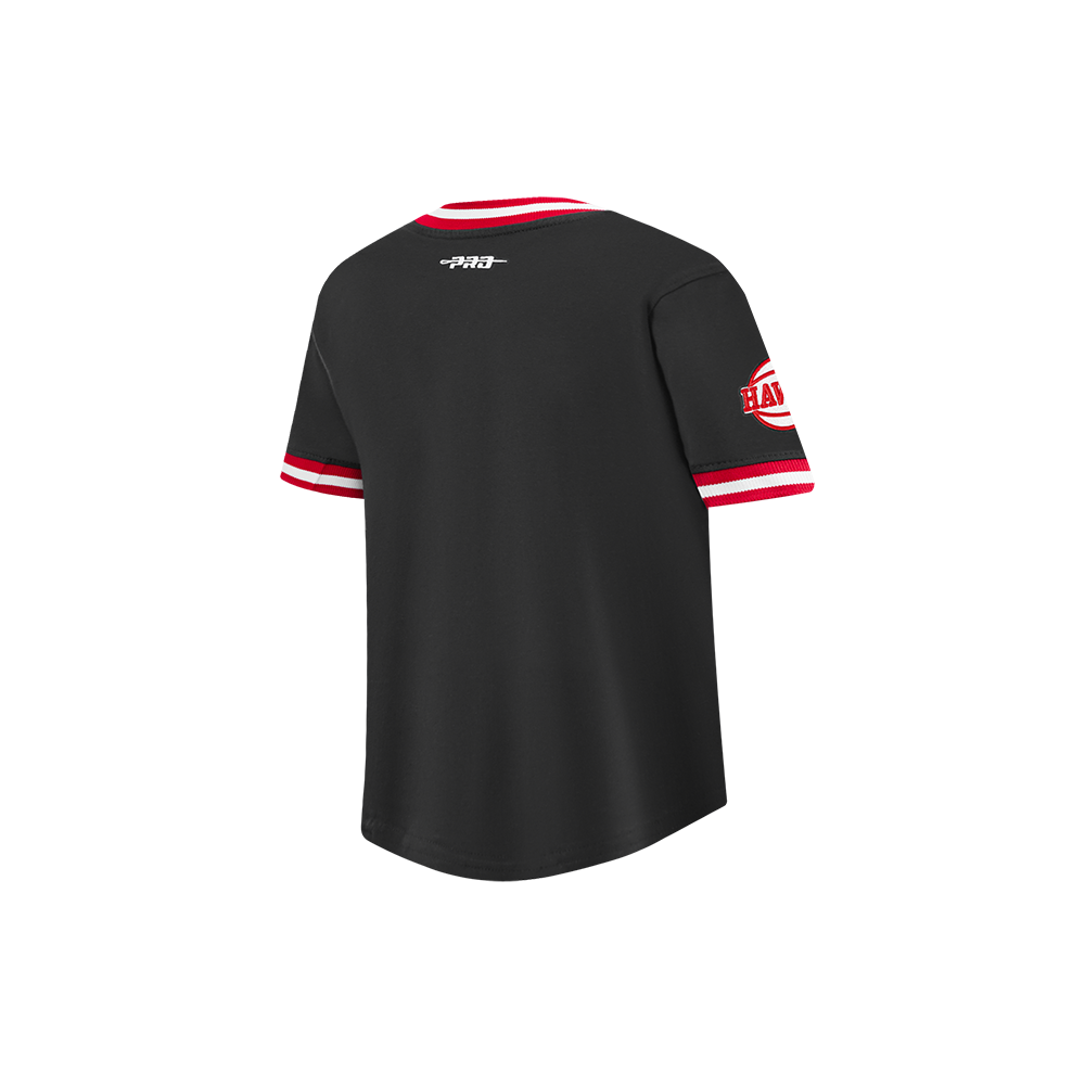 NBA ATLANTA HAWKS RETRO CLASSIC T-SHIRT CÔTELÉ RAYÉ À MANCHES COURTES POUR GARÇON BAMBIN (NOIR/ROUGE)