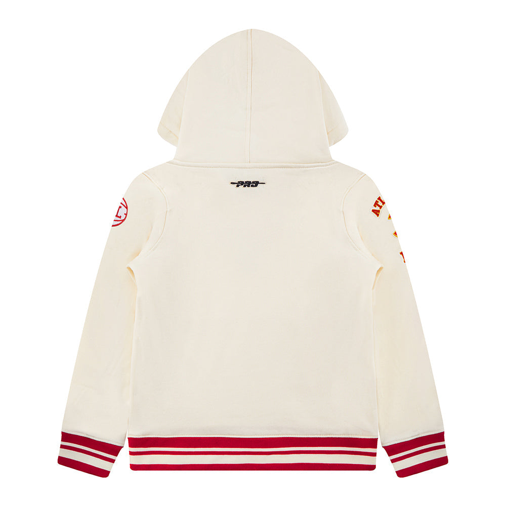 NBA ATLANTA HAWKS RETRO CLASSIC TODDLER BOYS RIB FLEECE PULLOVER HOODIE (EGGSHELL/ RED)