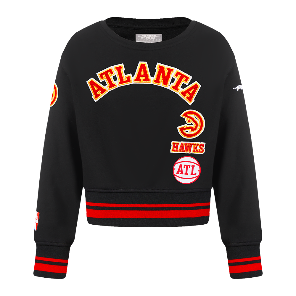 NBA ATLANTA HAWKS RETRO CLASSIC CHANDAIL À COL ROND EN MOLLETON CÔTELÉ POUR FILLE BAMBIN (NOIR/ROUGE/NOIR)