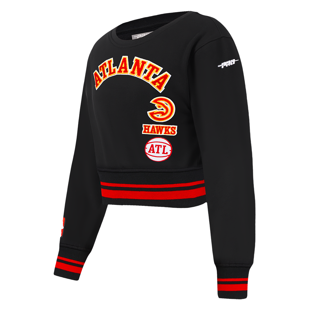 NBA ATLANTA HAWKS RETRO CLASSIC CHANDAIL À COL ROND EN MOLLETON CÔTELÉ POUR FILLE BAMBIN (NOIR/ROUGE/NOIR)