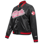 NBA ATLANTA HAWKS SCRIPT TAIL WOMEN'S SATIN JACKET (BLACK/RED/BLACK)