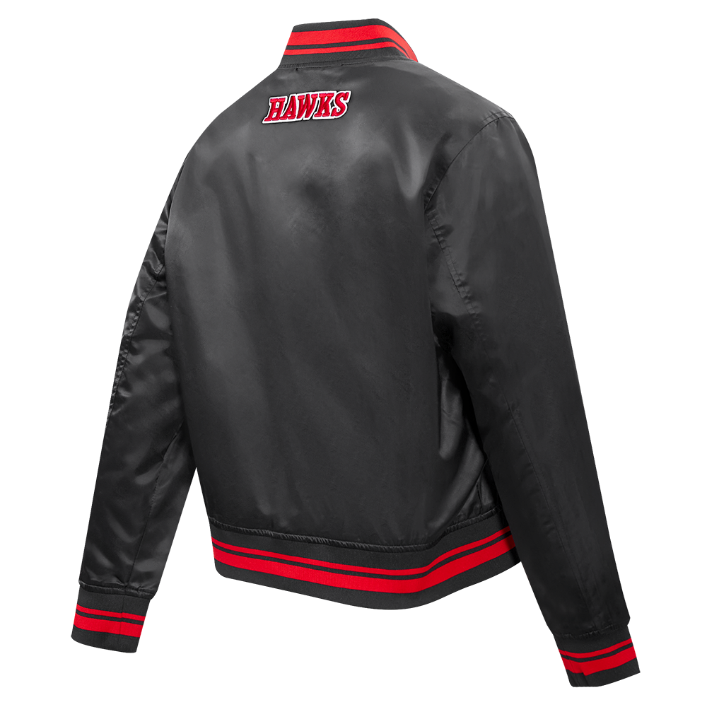 NBA ATLANTA HAWKS SCRIPT TAIL WOMEN'S SATIN JACKET (BLACK/RED/BLACK)