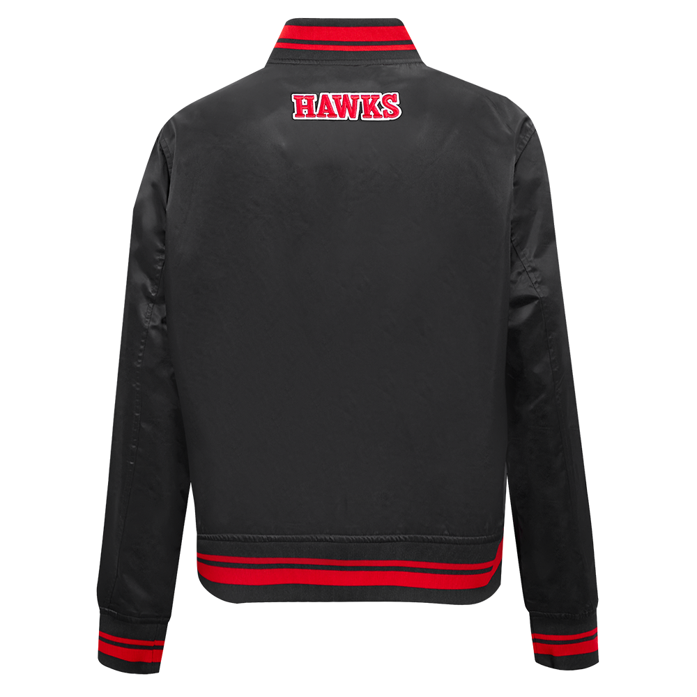 NBA ATLANTA HAWKS SCRIPT TAIL WOMEN'S SATIN JACKET (BLACK/RED/BLACK)