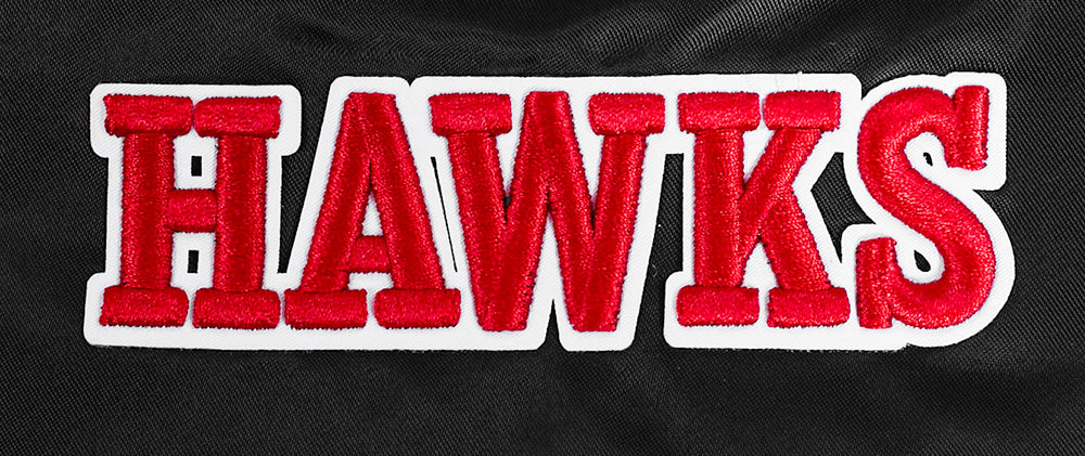 NBA ATLANTA HAWKS SCRIPT TAIL WOMEN'S SATIN JACKET (BLACK/RED/BLACK)