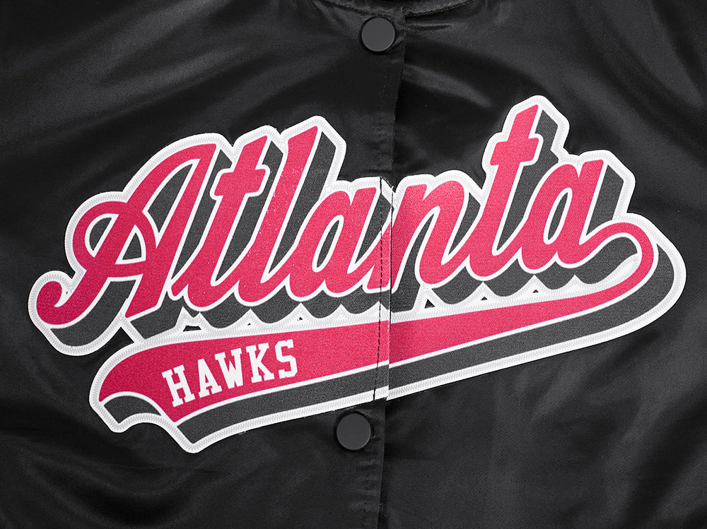 NBA ATLANTA HAWKS SCRIPT TAIL WOMEN'S SATIN JACKET (BLACK/RED/BLACK)
