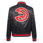 NBA ATLANTA HAWKS RETRO CLASSIC BLOUSON EN SATIN À BORDS CÔTELÉS POUR FEMME (NOIR/ROUGE/NOIR)