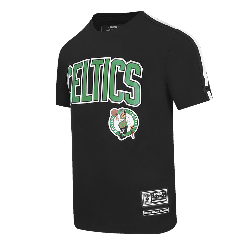 NBA BOSTON CELTICS CLASSIC MESH MEN'S SINGLE JERSEY STRIPED TEE (BLACK)