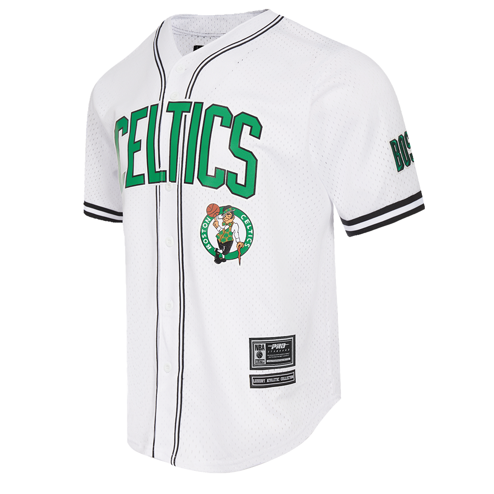 NBA BOSTON CELTICS CLASSIC MEN'S MESH BUTTON DOWN JERSEY (WHITE/BLACK/WHITE)