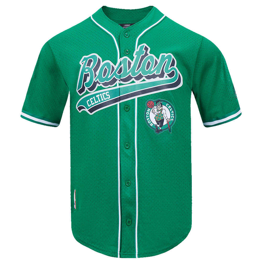 NBA BOSTON CELTICS SCRIPT TAIL MEN'S MESH BUTTON DOWN SHIRT (KELLY GREEN)