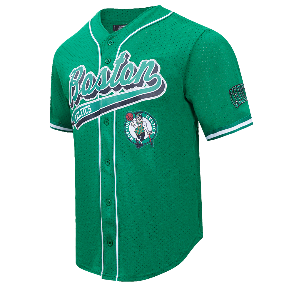 NBA BOSTON CELTICS SCRIPT TAIL MEN'S MESH BUTTON DOWN SHIRT (KELLY GREEN)