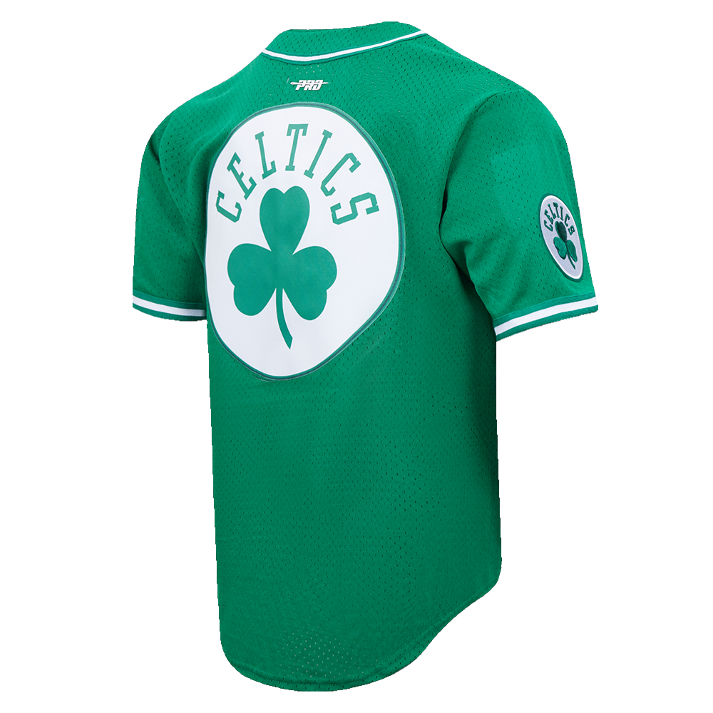 NBA BOSTON CELTICS SCRIPT TAIL MEN'S MESH BUTTON DOWN SHIRT (KELLY GREEN)