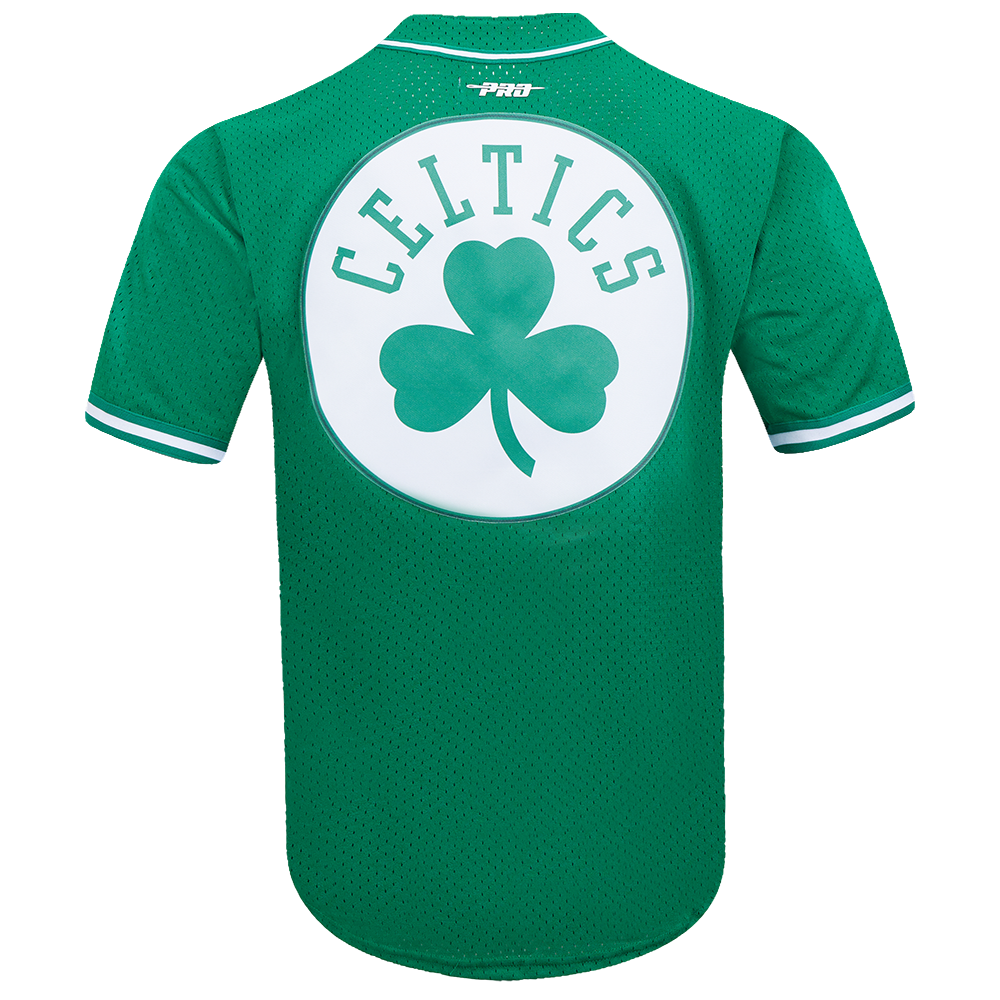 NBA BOSTON CELTICS SCRIPT TAIL MEN'S MESH BUTTON DOWN SHIRT (KELLY GREEN)