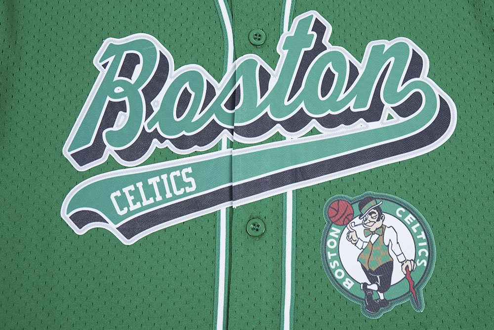 NBA BOSTON CELTICS SCRIPT TAIL MEN'S MESH BUTTON DOWN SHIRT (KELLY GREEN)