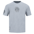 NBA BOSTON CELTICS REVERSE FRENCH TERRY T-SHIRT EN JERSEY DE COTON À ÉPAULES TOMBANTES POUR HOMME (GRIS CHINÉ FONCÉ)
