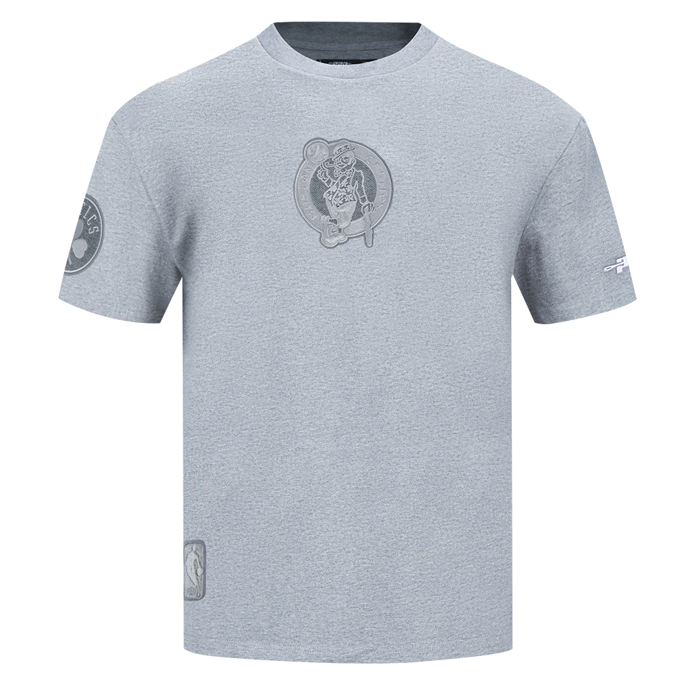 NBA BOSTON CELTICS REVERSE FRENCH TERRY T-SHIRT EN JERSEY DE COTON À ÉPAULES TOMBANTES POUR HOMME (GRIS CHINÉ FONCÉ)