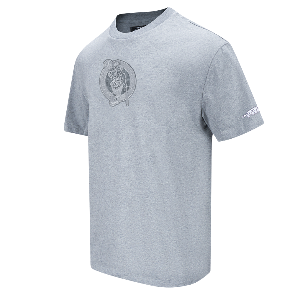 NBA BOSTON CELTICS REVERSE FRENCH TERRY T-SHIRT EN JERSEY DE COTON À ÉPAULES TOMBANTES POUR HOMME (GRIS CHINÉ FONCÉ)