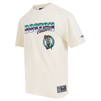 NBA BOSTON CELTICS CHROME MEN'S COTTON JERSEY DROP SHOULDER TEE (EGGSHELL)