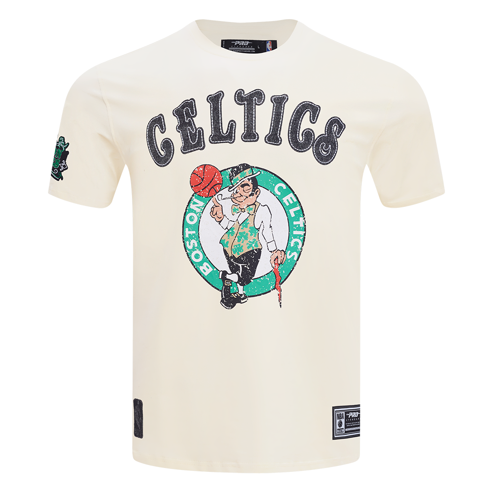 BOSTON CELTICS REBEL ATHLETICS STACKED LOGO MEN'S SJ TEE (EGGSHELL)