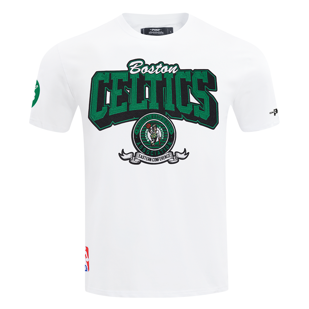 NBA BOSTON CELTICS TEAM BADGE T-SHIRT EN JERSEY SIMPLE POUR FEMME POUR HOMME (BLANC)