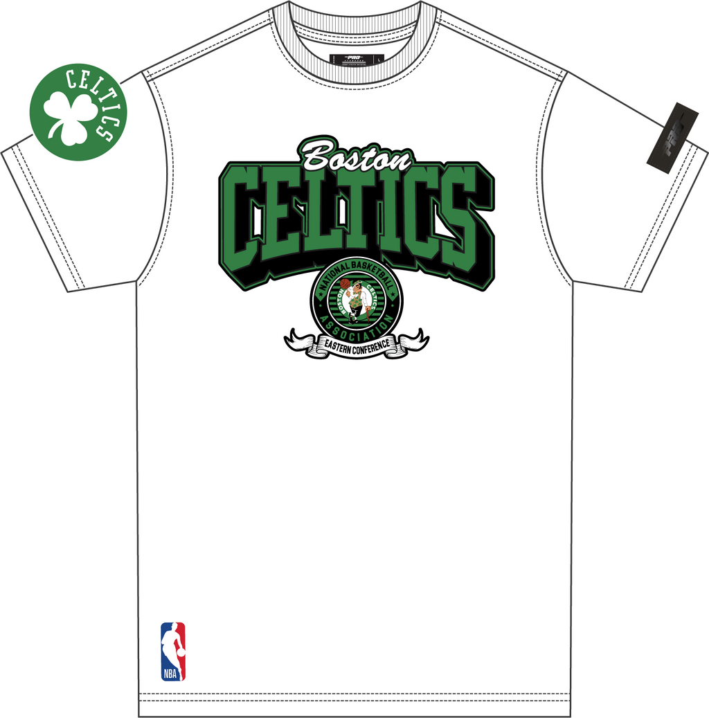 NBA BOSTON CELTICS TEAM BADGE T-SHIRT EN JERSEY SIMPLE POUR FEMME POUR HOMME (BLANC)
