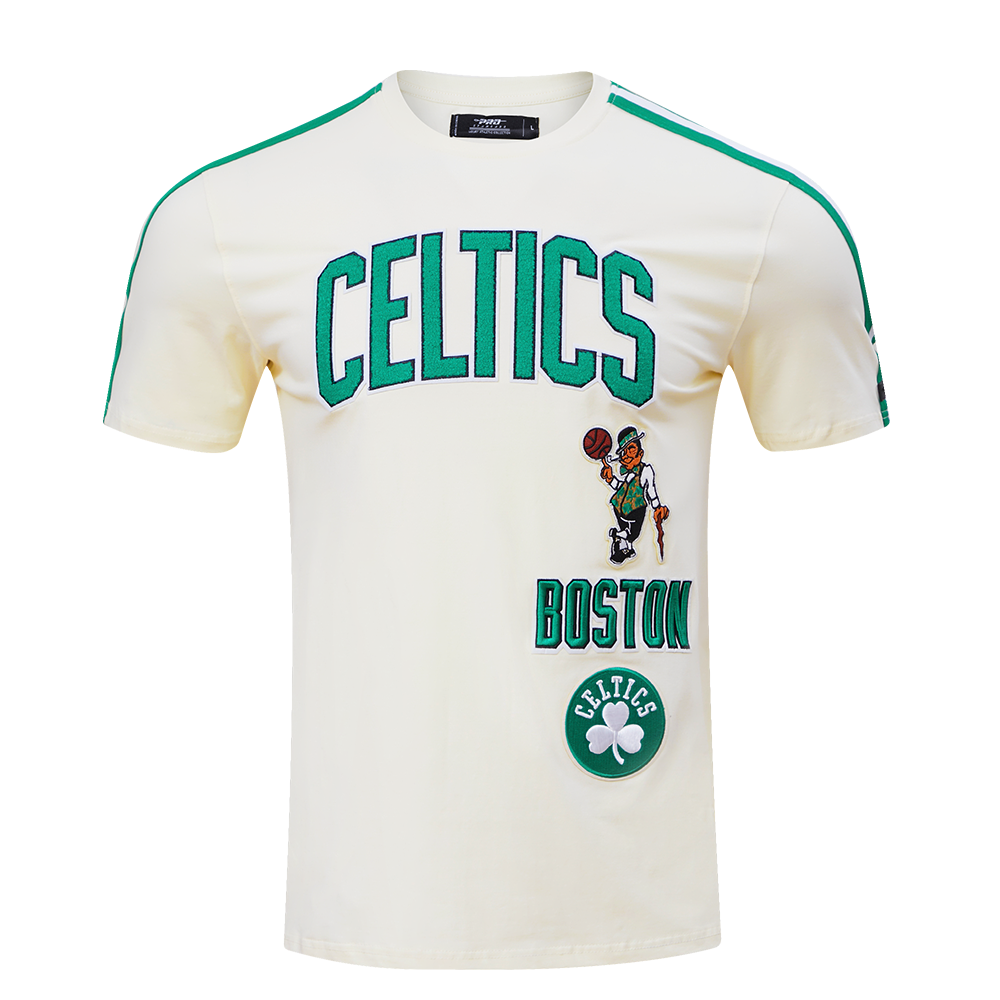 NBA BOSTON CELTICS RETRO CLASSIC T-SHIRT À RAYURES POUR HOMME (COQUILLE D'ŒUF/VERT KELLY)