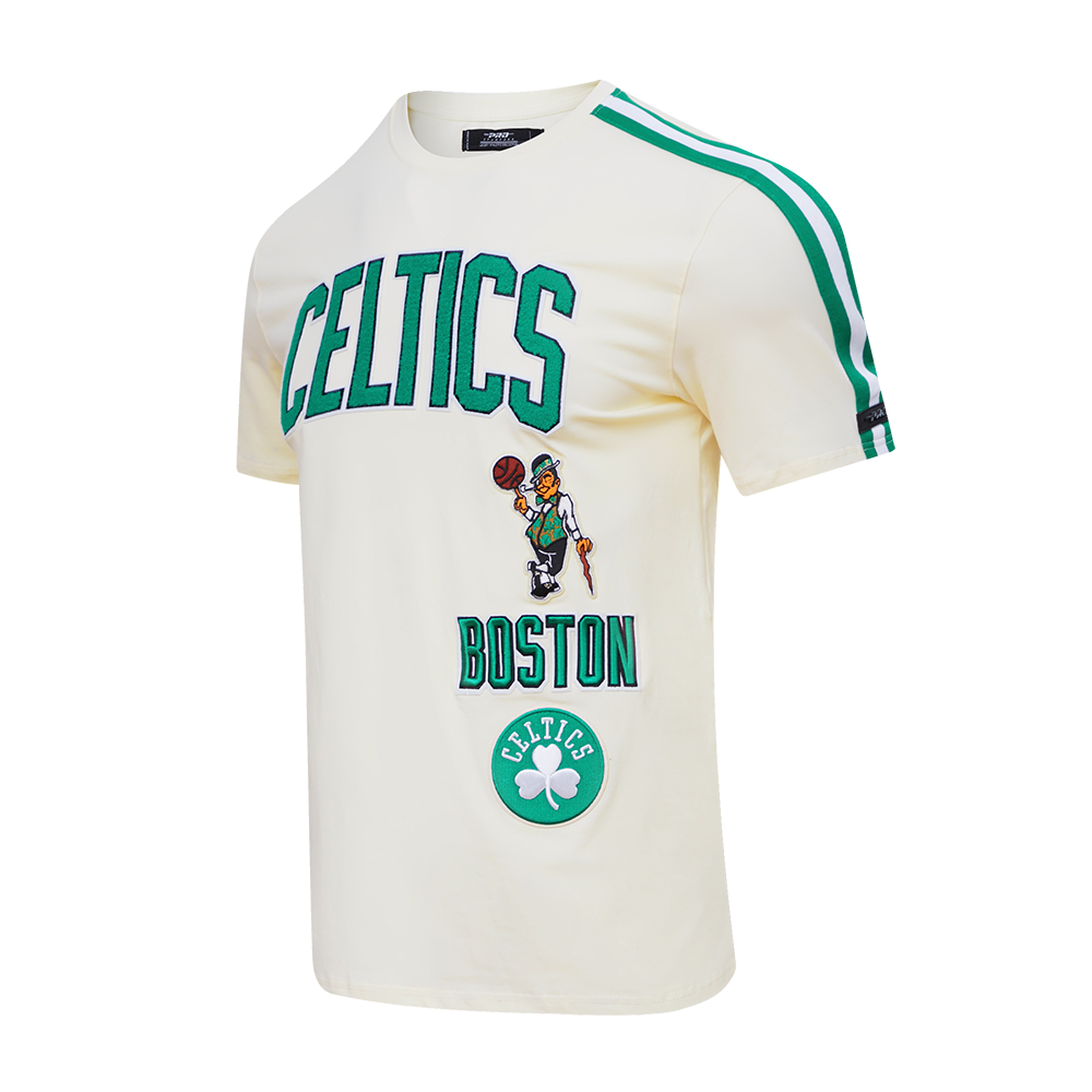 NBA BOSTON CELTICS RETRO CLASSIC T-SHIRT À RAYURES POUR HOMME (COQUILLE D'ŒUF/VERT KELLY)