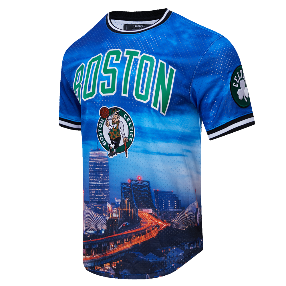 NBA BOSTON CELTICS STACKED LOGO CITY SCAPE MESH MEN'S JERSEY (BS1)