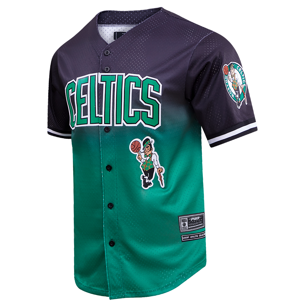 NBA BOSTON CELTICS TEAM MEN'S MESH BUTTON DOWN SHIRT (BLACK/KELLY GREEN)