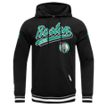 NBA BOSTON CELTICS SCRIPT TAIL MEN'S RIB FLEECE PULLOVER HOODIE (BLACK)