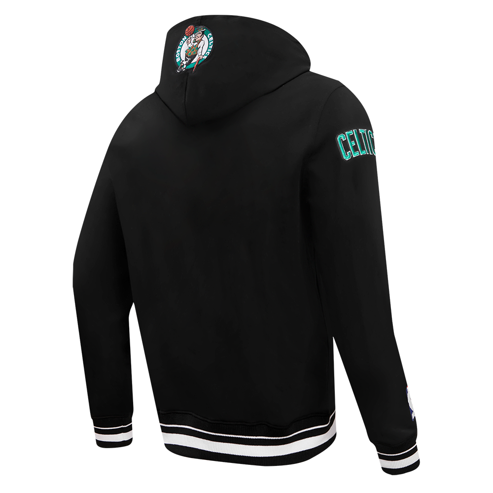 NBA BOSTON CELTICS SCRIPT TAIL MEN'S RIB FLEECE PULLOVER HOODIE (BLACK)