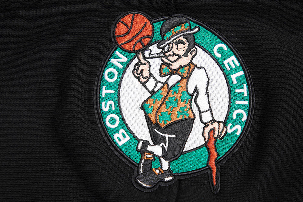 NBA BOSTON CELTICS SCRIPT TAIL MEN'S RIB FLEECE PULLOVER HOODIE (BLACK)